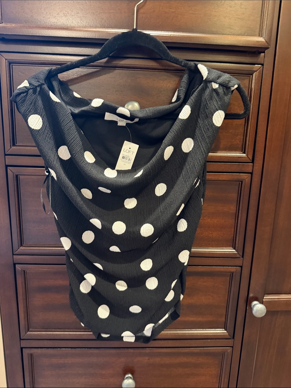 LOFT Black and White Polka Dot Cowl Neck Camisole